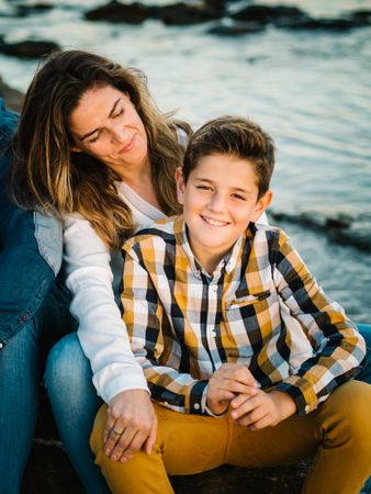 Mother with her son at beach