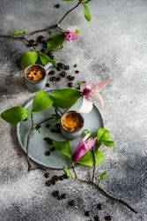 Coffee and magnolia flowers