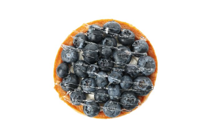 Tasty blueberry pie isolated on light background