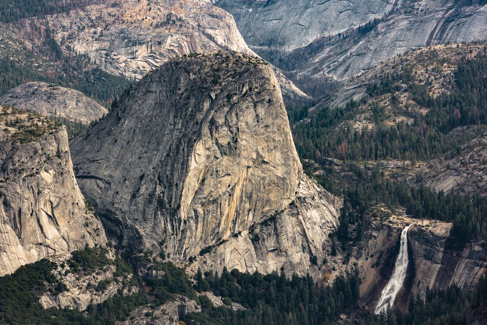 Aerial view of rocky mountain and waterfall