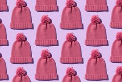 Beanies on pink background