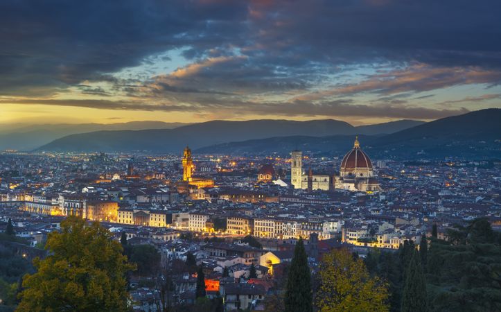 Florence or Firenze sunset aerial cityscape, Tuscany, Italy
