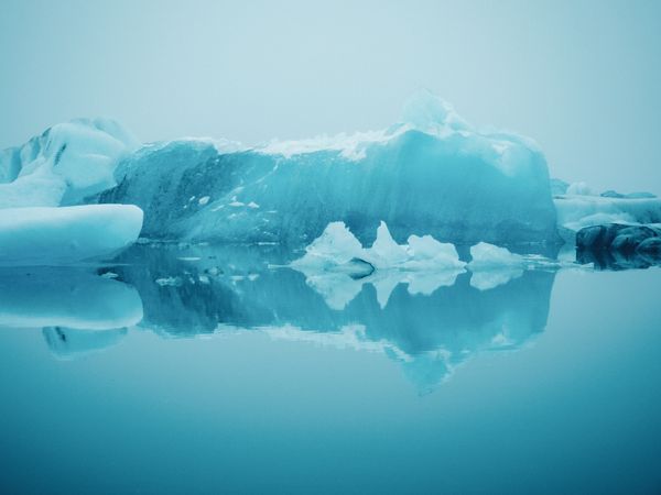 Ice on water between snow