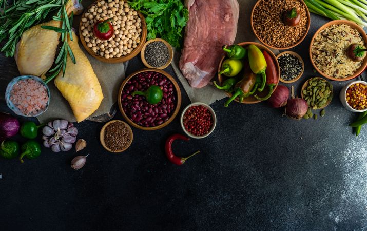 Ingredients on counter for turkey and pork dinner