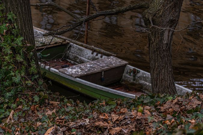 Old wooden boat in Vltava river