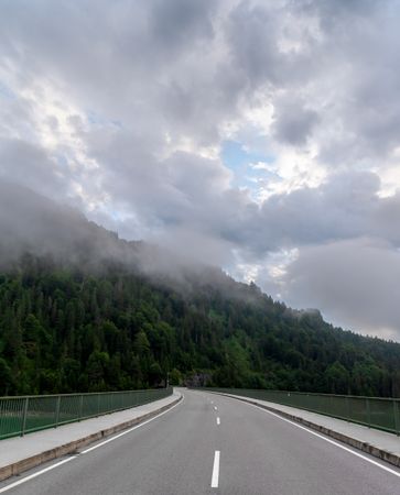 Lake Sylvenstein winding bridge, in the Karvendel Mountains in Upper Bavaria