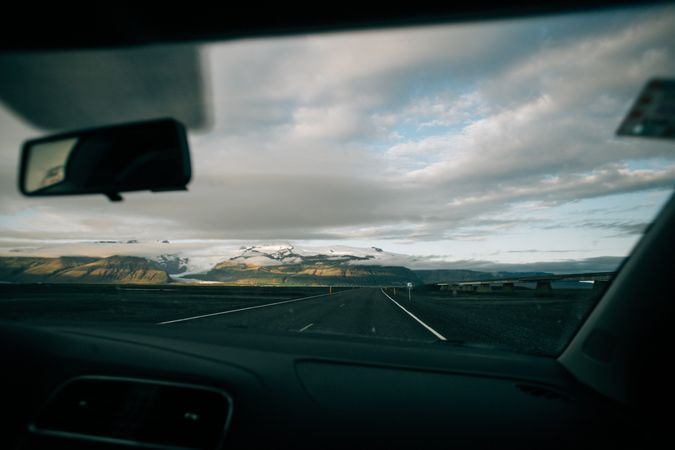 View of Icelandic glacier from passenger seat