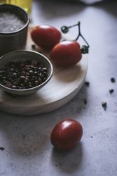 Assorted ingredients on wooden board