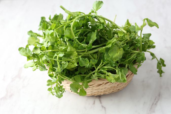 Watercress or Selada Air on Bamboo Bowl