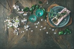 Easter dinner tablescape setup