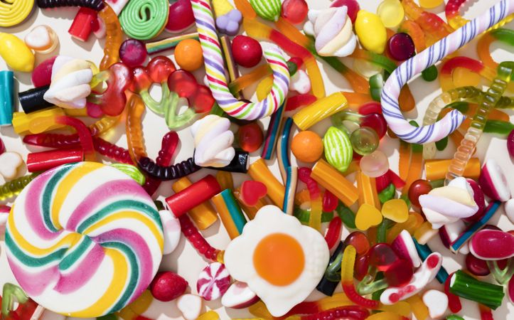 Arrangement of different colored candies