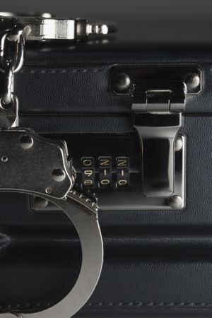 Pair of Handcuffs on Briefcase with 911 on Lock