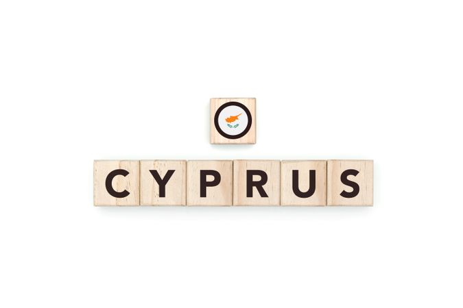 Wooden blocks bearing the name and flag of Cyprus.