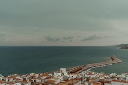 Sea port with pier and buildings