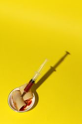 Stuffed pasta with red sauce in syringe