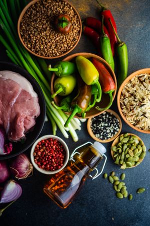 Pork cutlet with aromatics and grains