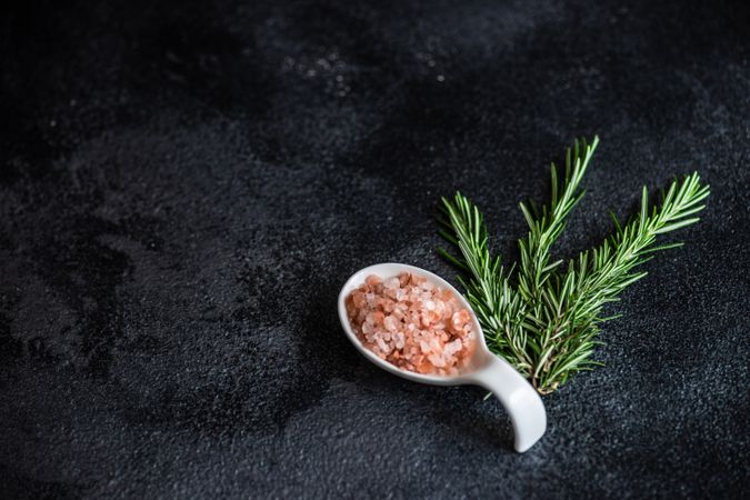 Kitchen counter with rosemary and salt
