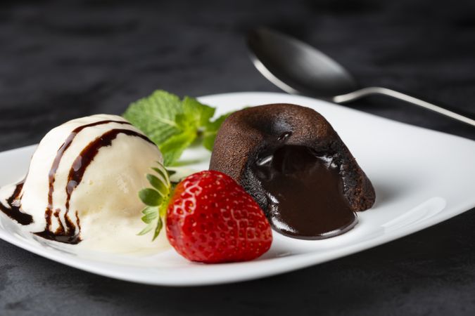 Petit Gateau dessert with ice cream.