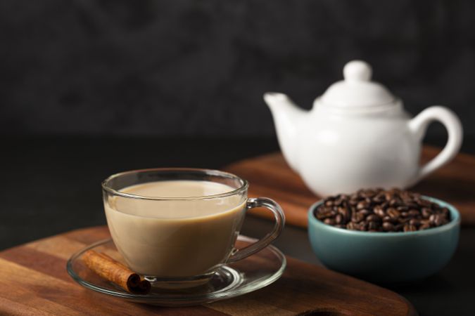 Cup of coffee with creamy milk.