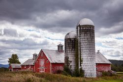 Barn with two silos near Fairfax, Vermont 5ngg64