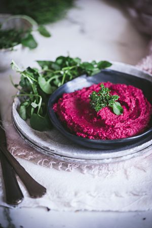 Hummus on plate