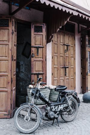 Old motorcycle on city street