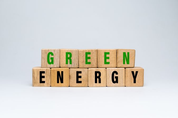 green energy words text on wooden blocks