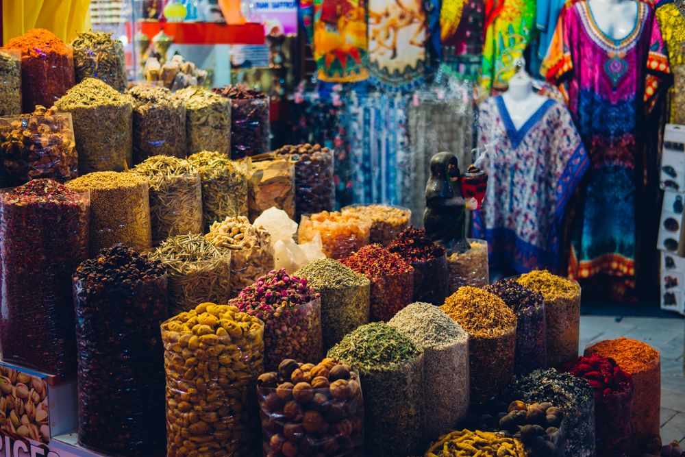 Assorted spices in a bazaar