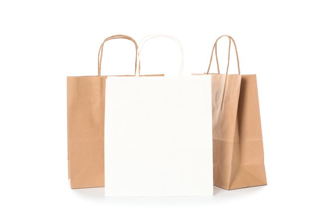 Empty paper bags isolated on blank background