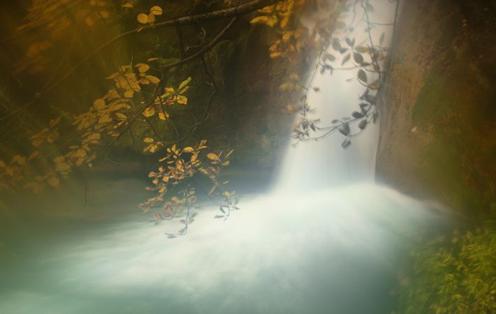 Amazing waterfalls of aquifer with bright vegetation