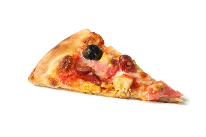 Tasty slice of pizza isolated on plain background