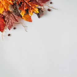 Autumn leaves in corner of square