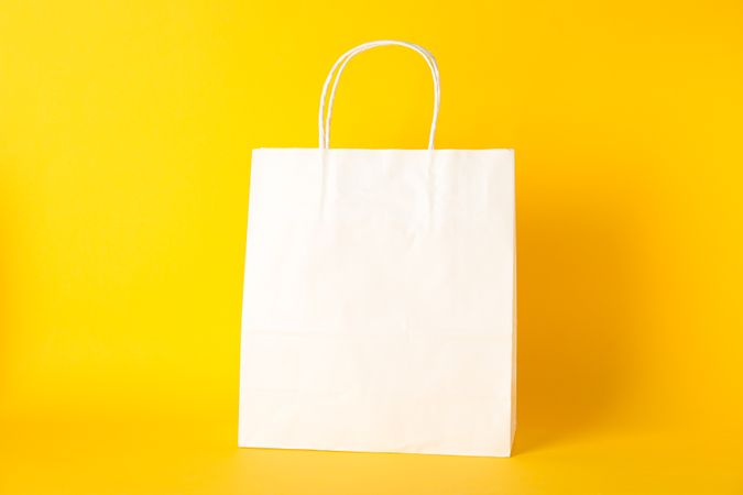 Paper bag on color background, space for text