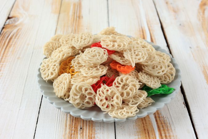 Colorful Kerupuk Kembang Mawar  on Ceramic Plate