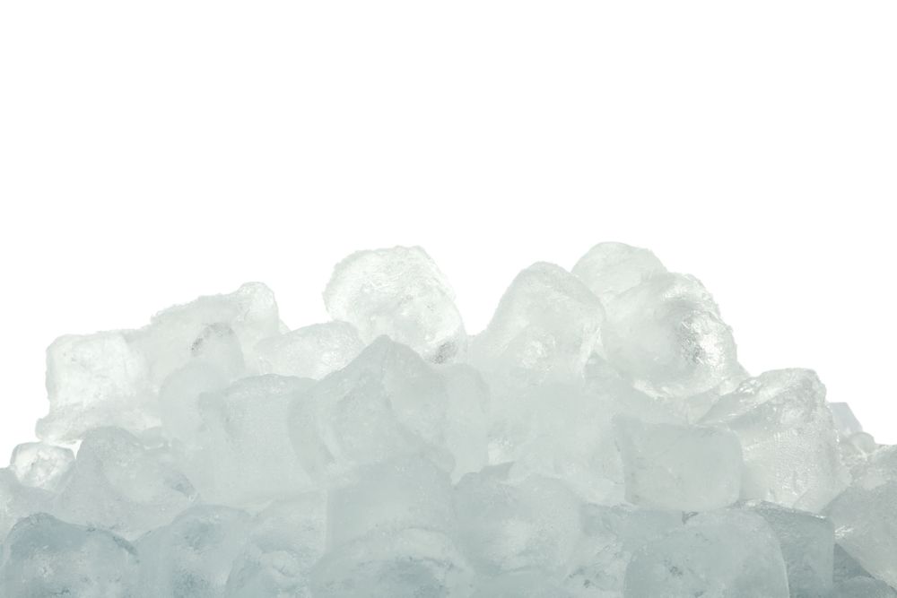 Ice cubes piled on blank background