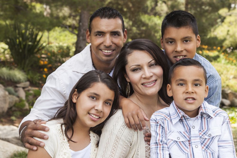 Happy Hispanic Family Portrait In the Park