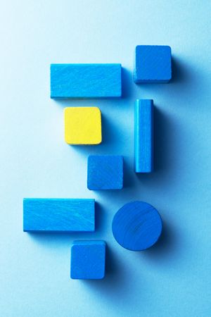 Blue and yellow wooden blocks