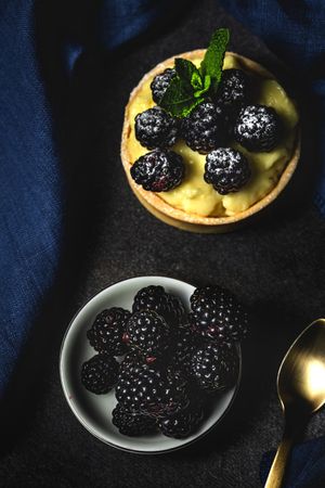 Homemade small cake with blackberries