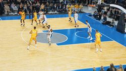 TV Broadcast Style Footage Of Basketball Championship: Yellow Team Passing the Ball Between Teammates