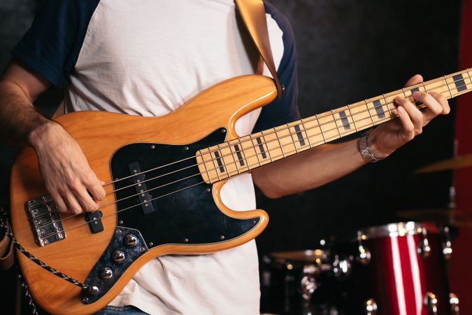 Close-up of a musician playing bass