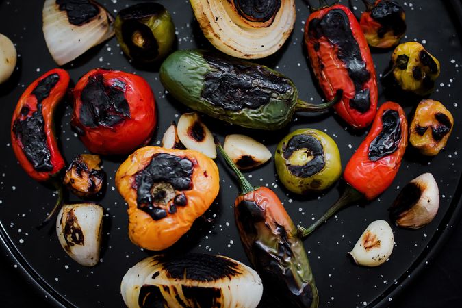 Grilled vegetables on tray