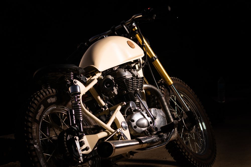 Motorbike near sea during night