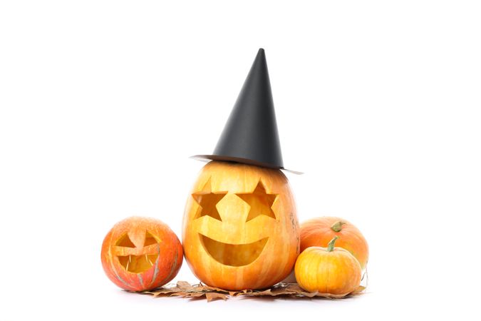 Halloween decorative pumpkins isolated on plain background