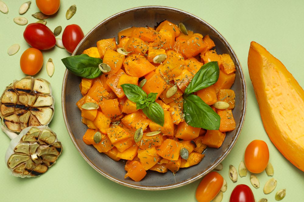 Concept of tasty homemade dish - baked pumpkin