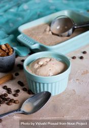 Homemade coffee ice cream in small serving dish 42Xvm0