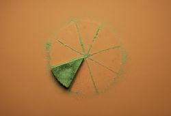 Cheesecake with matcha single slice and powder outline
