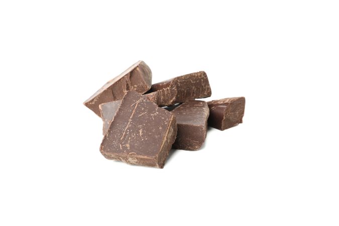 Tasty chocolate pieces isolated on plain background