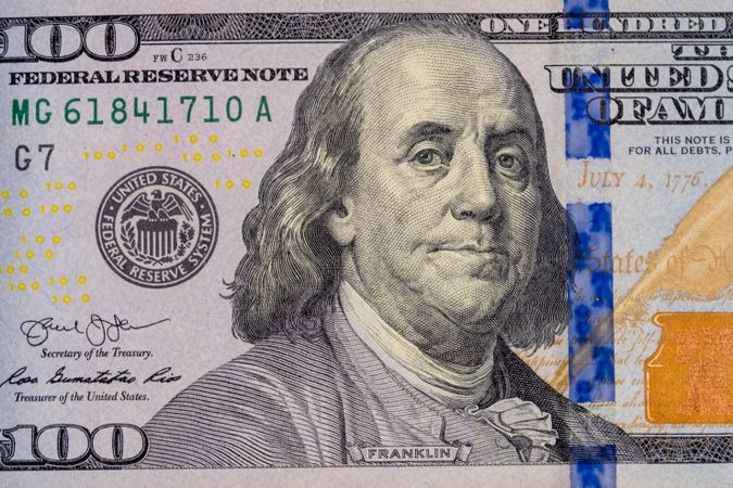 Close up one hundred dollar bill
