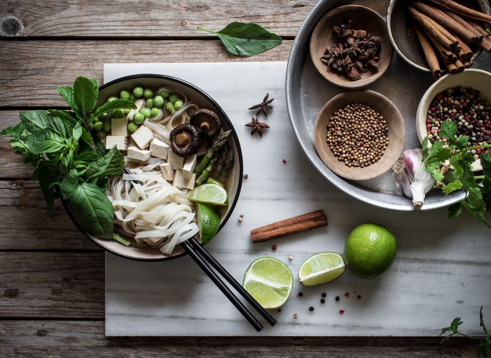 Spices and fresh vegetables for cooking