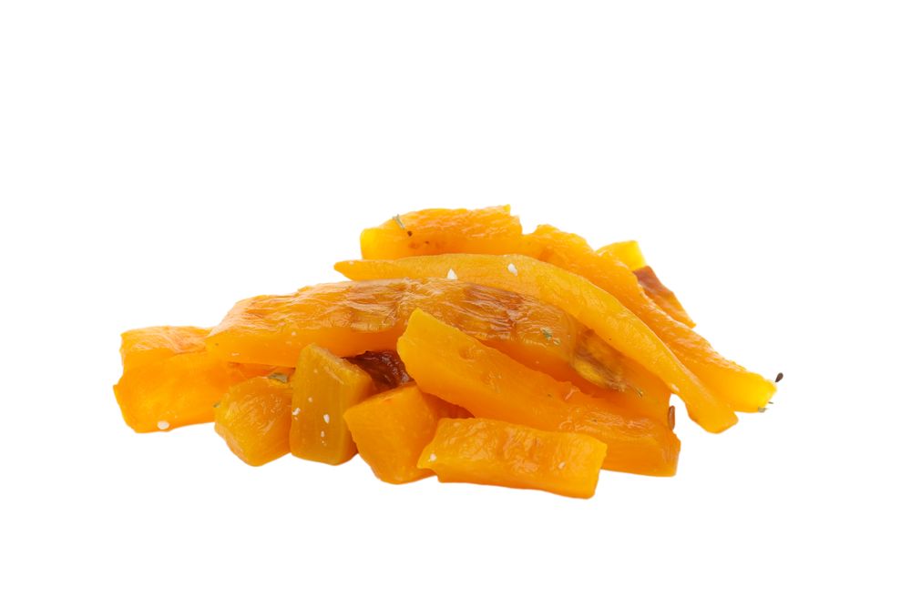 Baked pumpkin isolated on light background